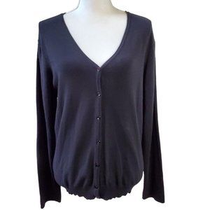 Talbots Womens Cardigan Size XL Black Button Front Sweater Italy Long Sleeve